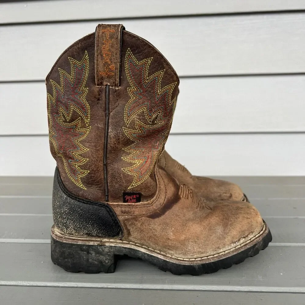 Tony Lama Youth Size 11.5 D LL906 Brown Leather Cowboy Western Boots Shoes